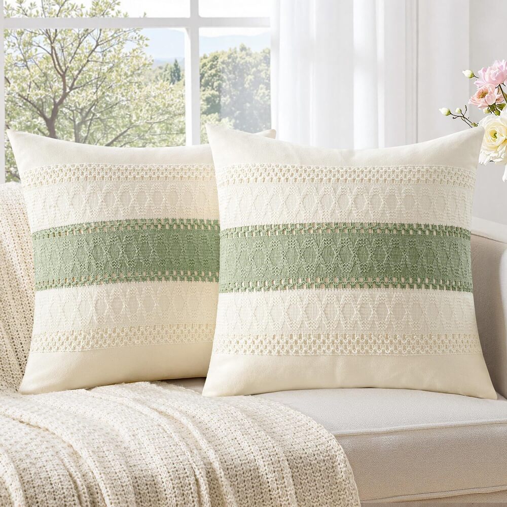 5182 Set of 2 24x24 Inch Sage Green Boho Euro Decorative Throw Pillow